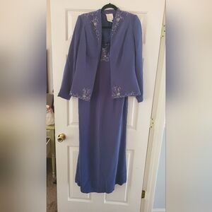 Elegant La Belle Periwinkle Blue Vintage Dress with Jacket & Jewled Accents
